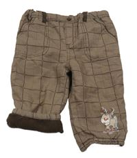 Hnědé kostkované šusťákové zateplené kalhoty se sobem