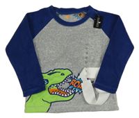 Nové - Šedo-tmavomodrá fleecová pyžamová mikina s dinosaurem Dunnes