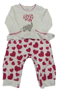 Smetanovo-světlerůžový overal se slonem a srdíčky