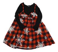 Černo-červené šaty s kostkovanou sukně a vločkami