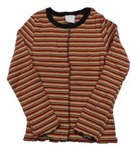 Hnědo-červeno-černé pruhované žebrované triko Zara