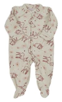 Smetanový květovaný plyšový overal se srnkami So Cute