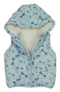 Světlemodrá šusťáková zateplená vesta se zvířaty a kapucí Dunnes