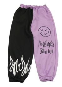 Lila-černé tepláky se smajlíkem a ohněm Shein