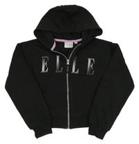 Černá propínací crop mikina s nápisem a kapucí Elle
