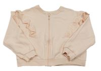 Světlerůžová propínací mikina s volánky s madeirou Sinsay