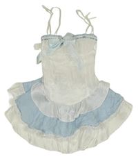 Bílo-světlemodré slavnostní mini šaty s mašlí