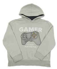 Světlešedá mikina s ovladačem a kapucí C&A