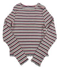 Šedo-barevné pruhované žebrované crop triko H&M