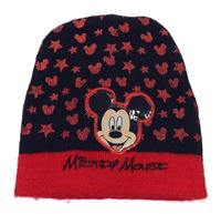 Tmavomodro-červená čepice s Mickeym a hvězdami