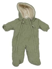 Khaki prošívaná mušelínová zateplená kombinéza s kapucí Next