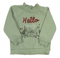 Zelená mikina s nápisem a Bambim Primark