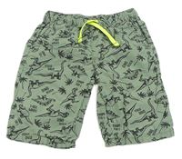Khaki plátěné kraťasy s dinosaury Kiki&Koko