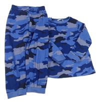 Tmavomodro-modré army fleecové pyžamo M&S
