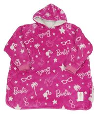 Růžová plyšová zateplená oversize mikina s Barbie a kapucí 