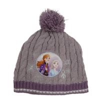Lila vzorovaná pletená podšitá čepice s Frozen a bambulí Disney