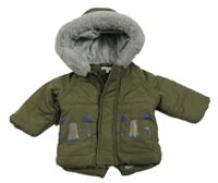 Khaki šusťáková zimní bunda s tygry a kapucí Bluezoo