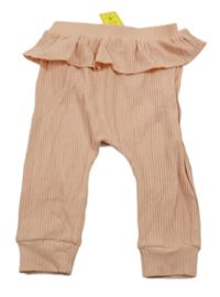 Nové - Světlerůžové žebrované legíny s volánkem SHEIN