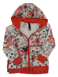 Šedo-červená vzorovaná propínací mikina s Minnie a kapucí Adidas