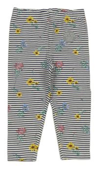 Nové - Bílo-černé pruhované květované legíny F&F