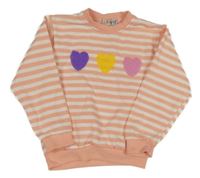 Bílo-meruňková pruhovaná mikina se srdíčky 