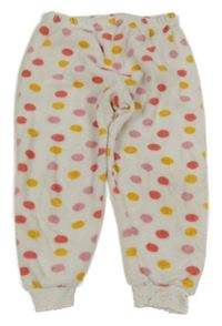 Bílé chlupaté crop pyžamové kalhoty s růžovými puntíky 