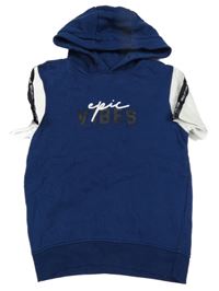 Tmavomodrá tepláková vesta s nápisem a kapucí George