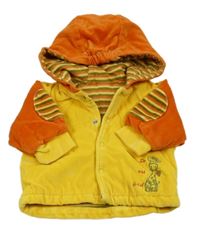 Žluto-oranžová sametová zateplená propínací mikina s kapucí 