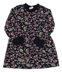 Tmavomodro-barevné květované teplákové šaty S. Oliver