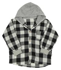 Černo-bílá kostkovaná košile s kapucí 
