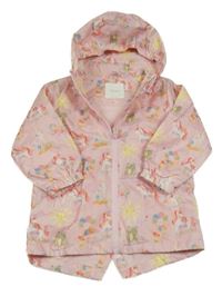 Světlerůžová šusťáková jarní bunda s obrázky a kapucí Next