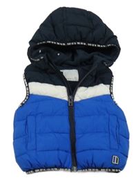 Modro-tmavomodrá šusťáková zateplená vesta s kapucí Next