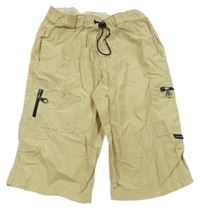 Béžové plátěné crop kalhoty s kapsou 