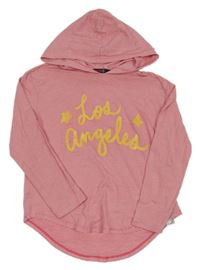 Růžové pruhované triko s nápisem a kapucí Juicy Couture 