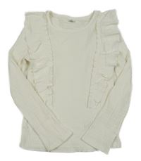 Bílé žebrované triko s volánky 