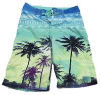 Zeleno-žluto-modré plážové kraťasy s palmami H&M