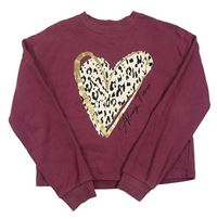 Vínová crop mikina se srdcem River Island