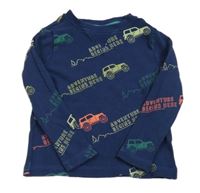 Tmavomodré triko s nápisy a auty M&S