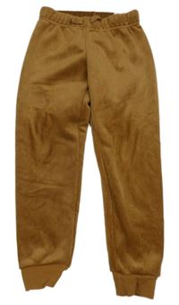 Hnědé žebrované plyšové tepláky H&M