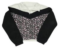 Bílo-černo-růžová vzorovaná crop fleecová mikina Nutmeg