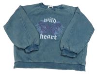 Tmavomodrá mikina s motýlkem a nápisy Primark