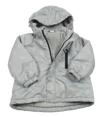 Světlešedá šusťáková zateplená bunda se zvířátky a kapucí H&M