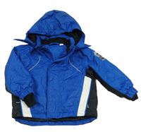 Modro-bílo-černá šusťáková vzorovaná lyžařská bunda s kapucí Lupilu