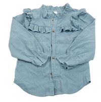 Světlemodrá žebrovaná sametová halenka s volánky Shein