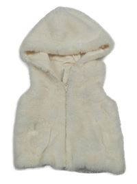 Smetanová kožešinová podšitá vesta s kapucí F&F