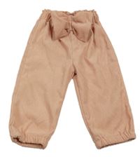 Růžové žebrované cuff kalhoty s 3D mašlí 