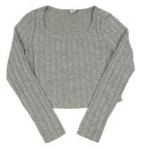 Šedé žebrované úpletové crop triko Shein