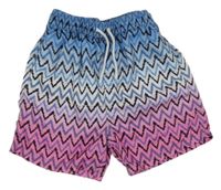 Modro-bílo-růžovo-černé vzorované ombré plážové kraťasy Next