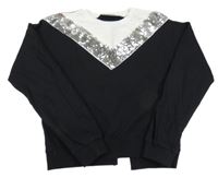 Černo-bílá crop mikina s flitry Matalan