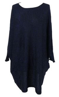 Dámská černo-modrá třpytivá svetrová tunika EAST 